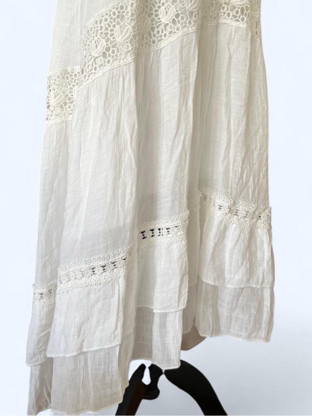 White Maxi Dress Button Front Crochet Boho Country Coastal Cottagecore Size M - Picture 3 of 14